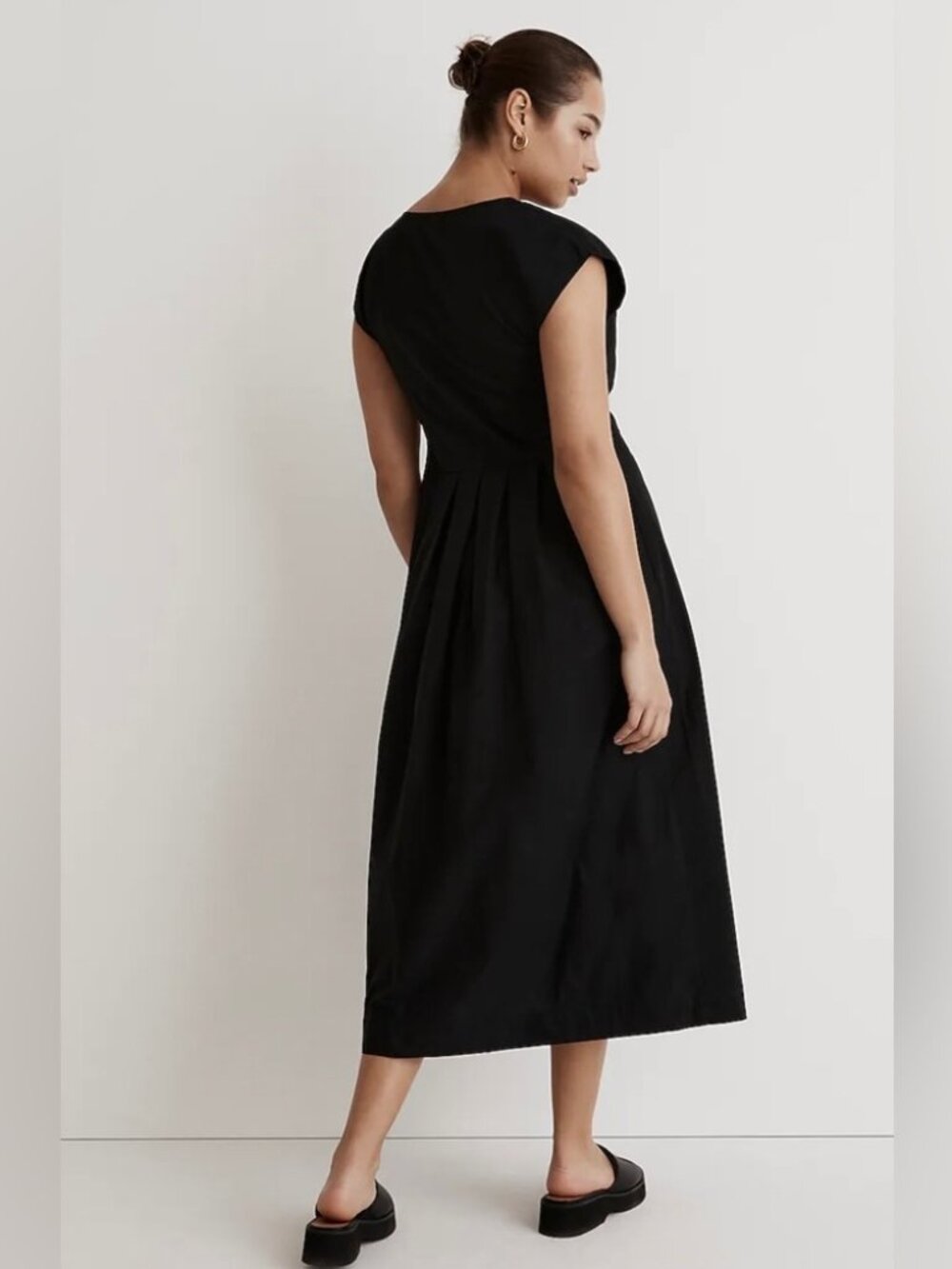 MADEWELL POPLIN BUTTON FRONT MIDI DRESS IN BLACK SZ XL - Picture 2 of 5